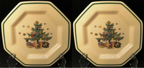 Nikko Christmastime Bread Plates 6 1/2" Christmas Tree Holly Set of 2 Excellent