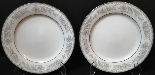 Noritake Belmont Salad Plates 8 1/4" 5609 Blue Gray Scrolls Set of 2 Excellent
