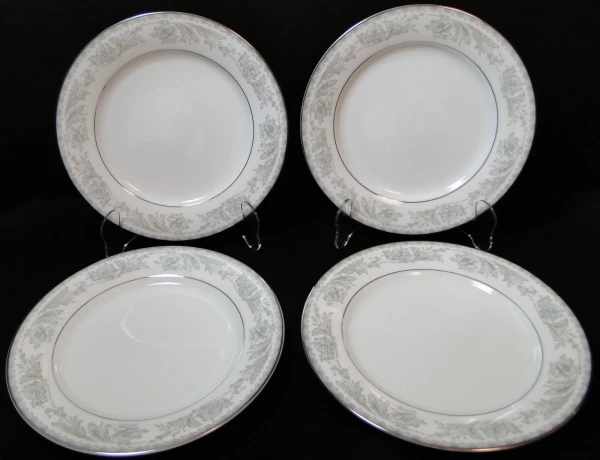 Noritake Belmont Salad Plates 8 1/4" 5609 Blue Gray Scrolls Set of 4 Excellent