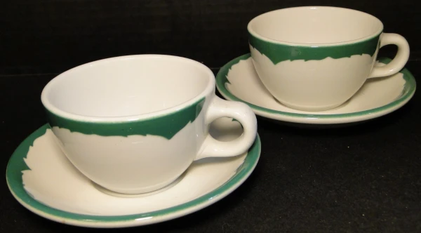 Shenango China Restaurant Ware Everglade Cup Saucer Sets White Green 2 Excellent