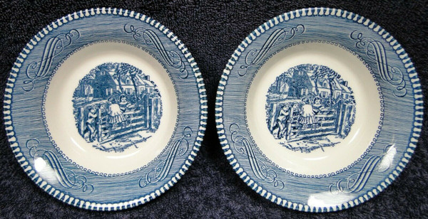 Royal China Currier Ives Blue White Berry Bowls Fruit Set of 2 | DR Vintage Dinnerware Replacements