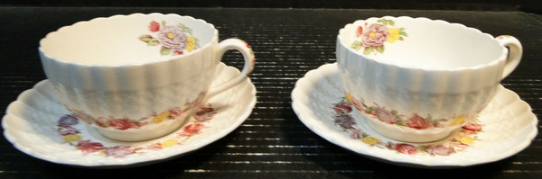 Copeland Spode Rose Briar Footed Tea Cup Saucer Sets Vintage England 2 | DR Vintage Dinnerware Replacements