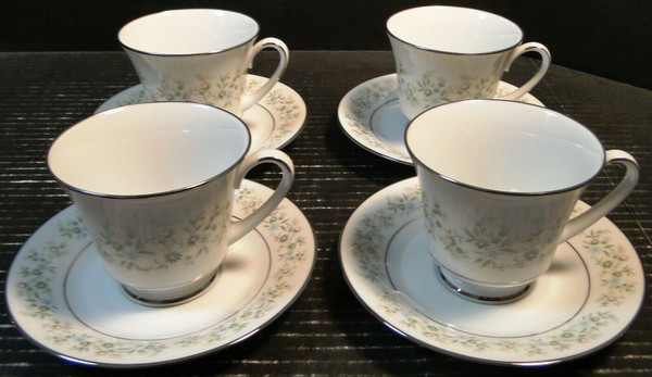 Noritake Savannah Tea Cup Saucer Sets 2031 Green White Floral 4 | DR Vintage Dinnerware Replacements