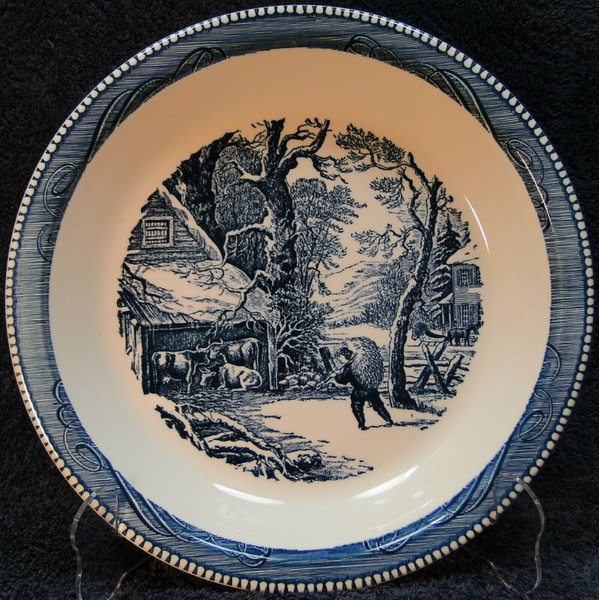 Royal China Currier Ives Blue and White Pie Plate 10" Snowy Morning | DR Vintage Dinnerware Replacements