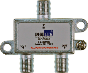 Digitek 2 Way 5-2400MHZ F Type Splitter - All Leg Power Pass Digitek 2 Way 5-2400MHZ F Type Splitter - All Leg Power Pass