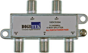 Digitek 4 Way 5-2400MHZ F Type Splitter - All Leg Power Pass Digitek 4 Way 5-2400MHZ F Type Splitter - All Leg Power Pass