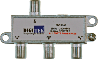 Digitek 3 Way 5-2400MHZ F Type Splitter - All Leg Power Pass Digitek 3 Way 5-2400MHZ F Type Splitter - All Leg Power Pass