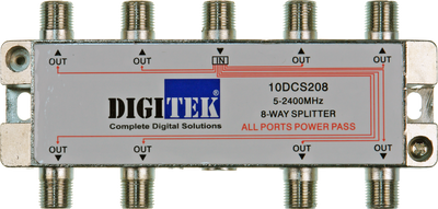 Digitek 8 Way 5-2400MHZ F Type Splitter - All Leg Power Pass Digitek 8 Way 5-2400MHZ F Type Splitter - All Leg Power Pass