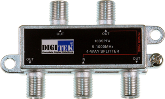 Digitek 4 Way 5-1000MHz F Type Splitter - 1 Leg Power Pass