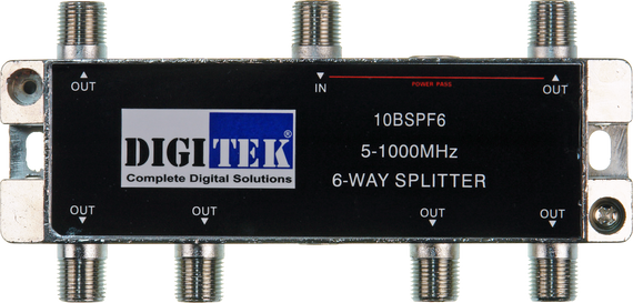 Digitek 6 Way 5-1000MHz F Type Splitter - 1 Leg Power Pass