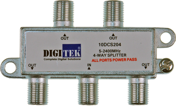 Digitek 4 Way 5-2400MHZ F Type Splitter - All Leg Power Pass