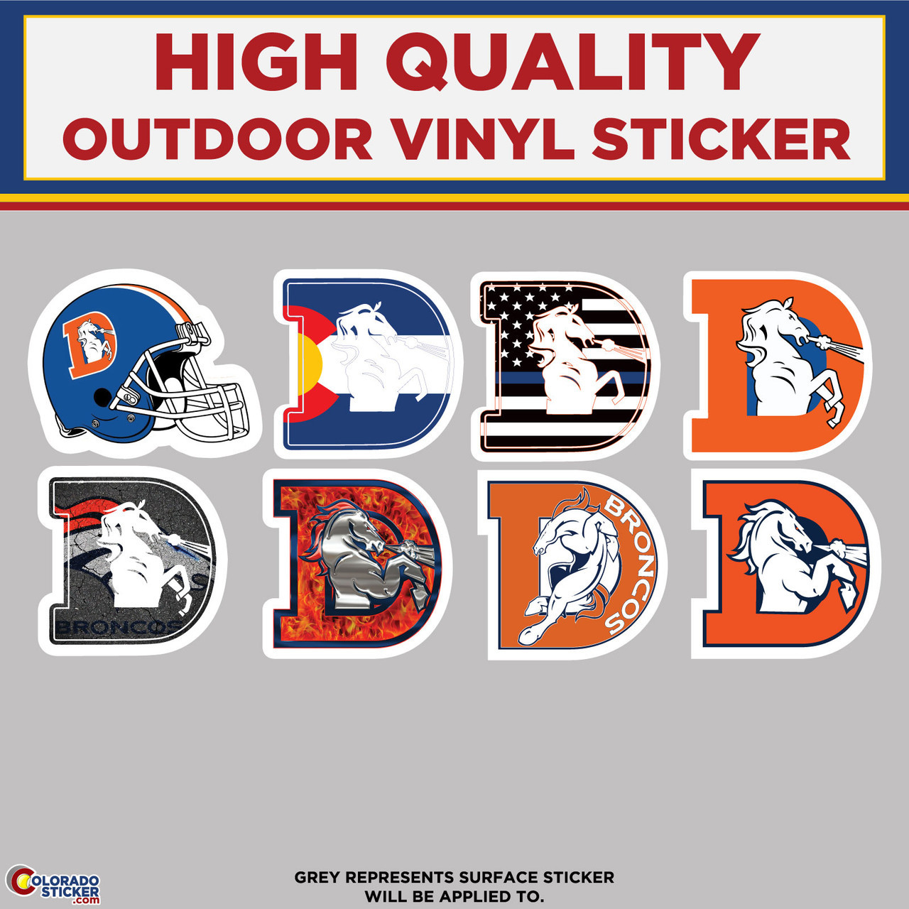 Denver Broncos D Variety Sticker Pack, High Quality Vinyl Stickers