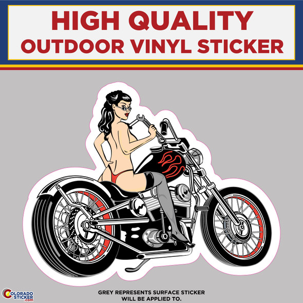 Motorcycle Pin Up Girl, High Quality Vinyl Stickers physical New Automotive Related Colorado Sticker