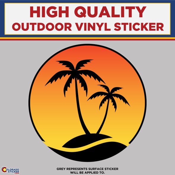 Sunny Beach With Palm Trees, High Quality Vinyl Stickers