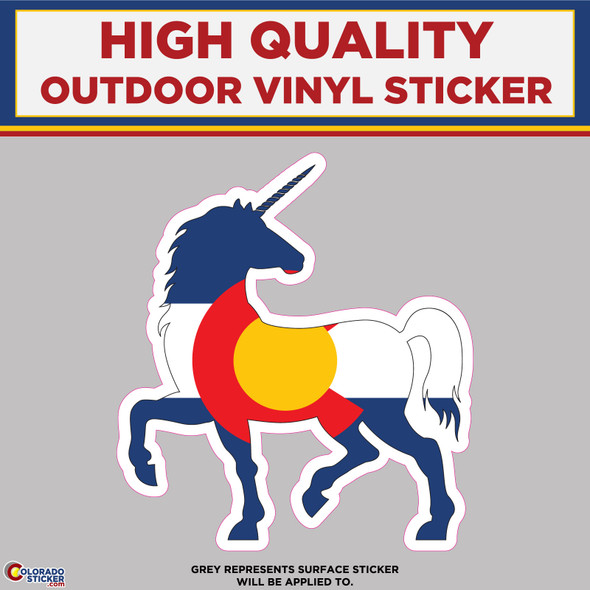 Unicorn With Colorado Flag, High Quality Vinyl Stickers