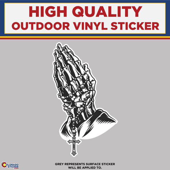 Skeleton Prayer Hands, High Quality Vinyl Stickers
