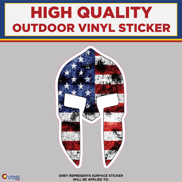 Spartan Helmet With Grunge American Flag, High Quality Vinyl Stickers New Colorado Sticker
