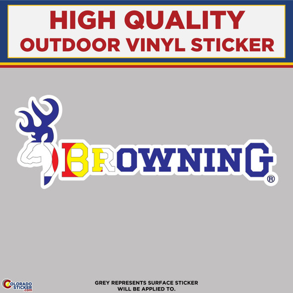 Browning Text With Colorado Flag, Die Cut High Quality Vinyl Stickers