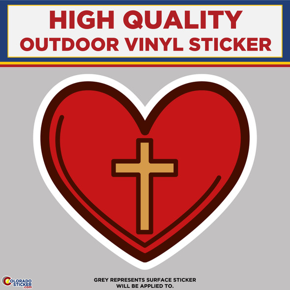 Christian Heart with Cross, High Quality Vinyl Stickers