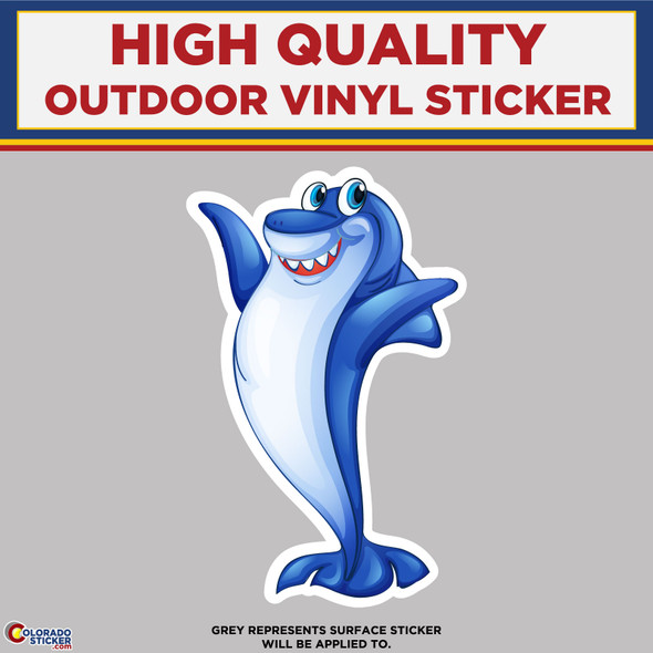 Shark standing arms open, High Quality Vinyl Stickers New Colorado Sticker