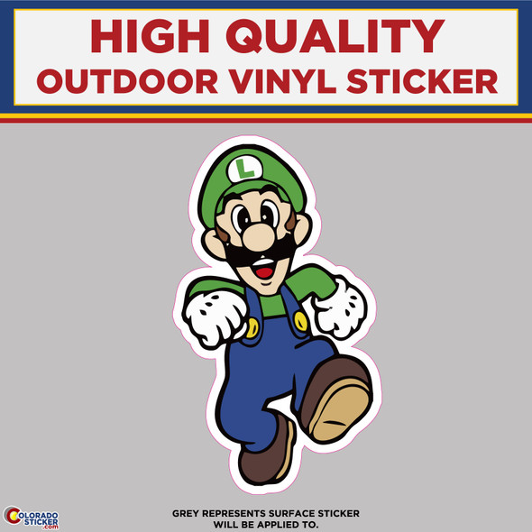 Luigi Running Super Mario Bros, High Quality Vinyl Stickers