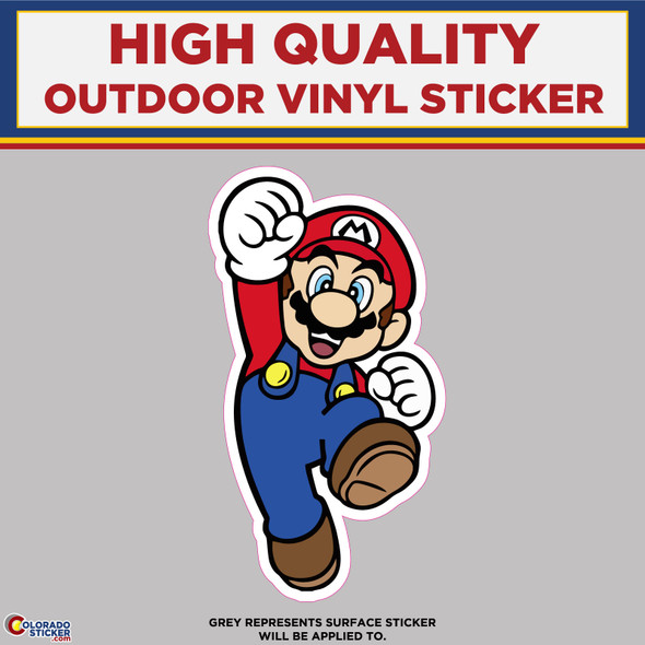 Mario jumping Super Mario Bros, High Quality Vinyl Stickers