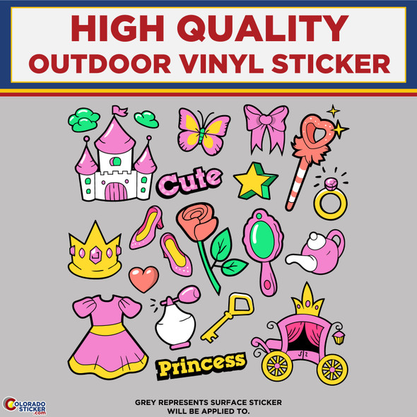 Princess girl Sticker Sheet, High Quality Vinyl Stickers