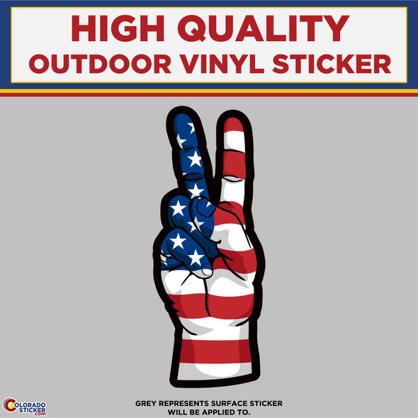 Peace sign hand with American Flag, High Quality Vinyl Stickers New Colorado Sticker