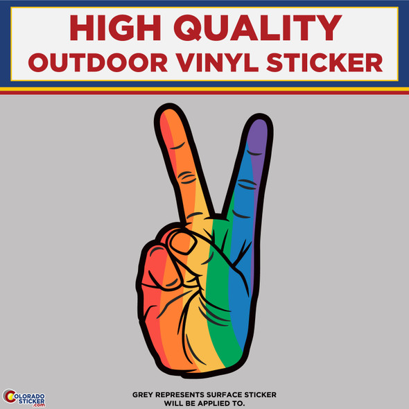 Rainbow Peace sign hand, High Quality Vinyl Stickers