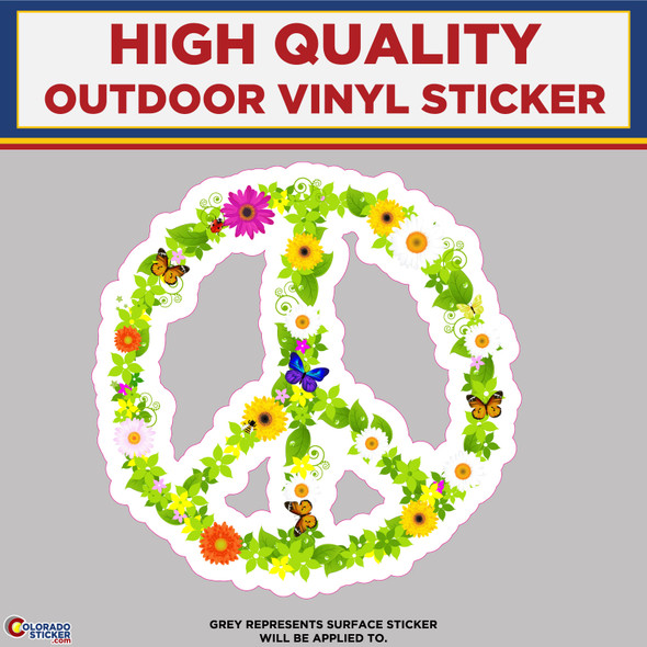 Flower Wreath Peace symbol, High Quality Vinyl Stickers