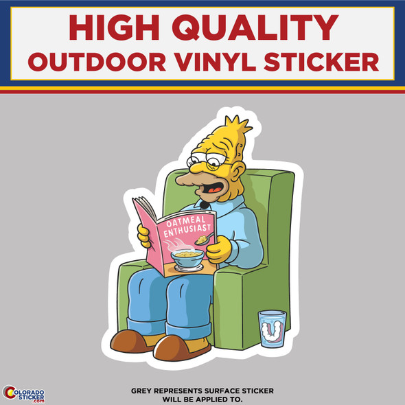 Grandpa Simpson sitting in chair, High Quality Vinyl Stickers New Colorado Sticker