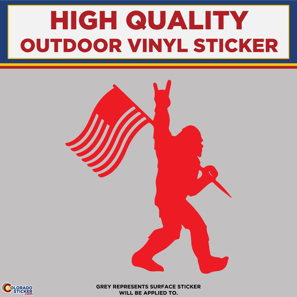 Big Foot with American Flag, Die Cut High Quality Vinyl Stickers