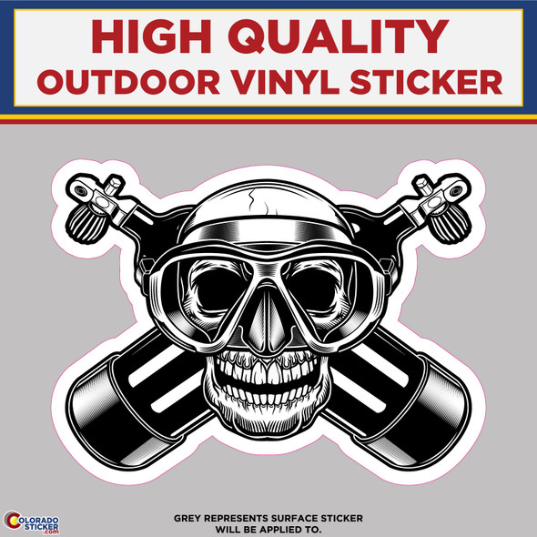 Scuba Mask Skull Black, High Quality Vinyl Stickers