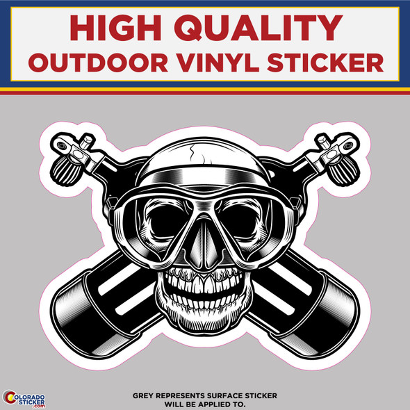 Scuba Mask Skull, High Quality Vinyl Stickers