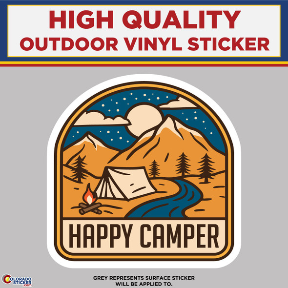 Happy Camper, High Quality Vinyl Stickers