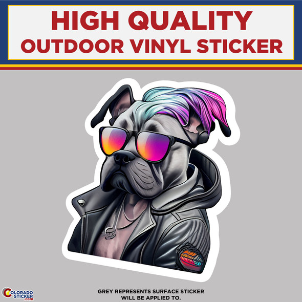 Dog Wearing Leather Jacket, High Quality Vinyl Stickers