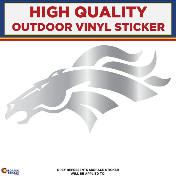 Chrome  Denver Broncos Head Left Facing,  Die Cut High Quality Vinyl Sticker