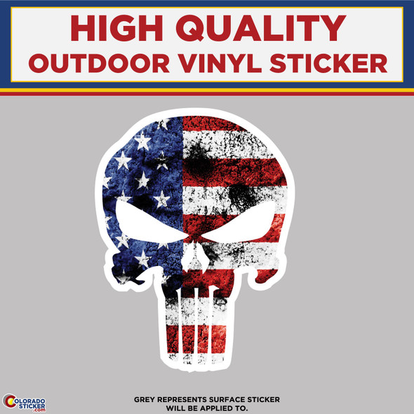 The Punisher With Grunge American Flag, High Quality Vinyl Stickers