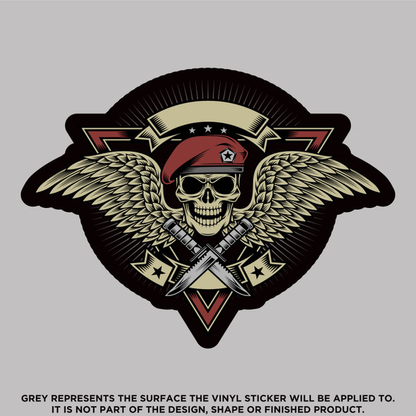 Military Skull With Wings & Daggers, High Quality Vinyl Sticker Decals