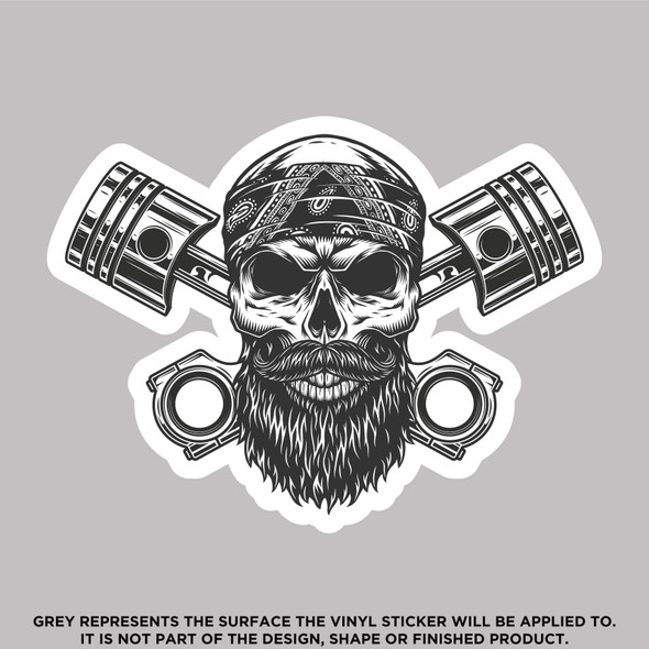 Skull With Bandana and Pistons, High Quality Vinyl Stickers