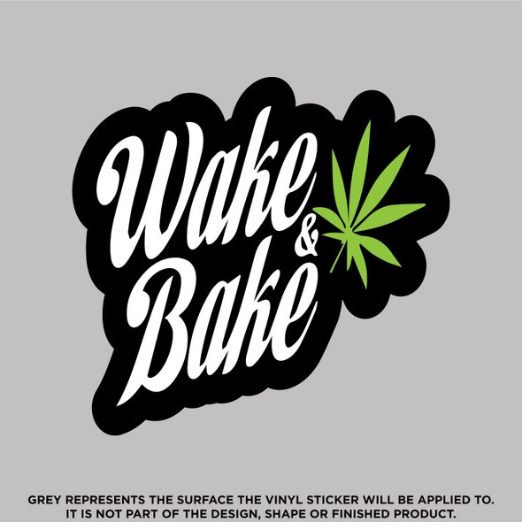 Wake and Bake vinyl sticker decal on coffee mug and laptop