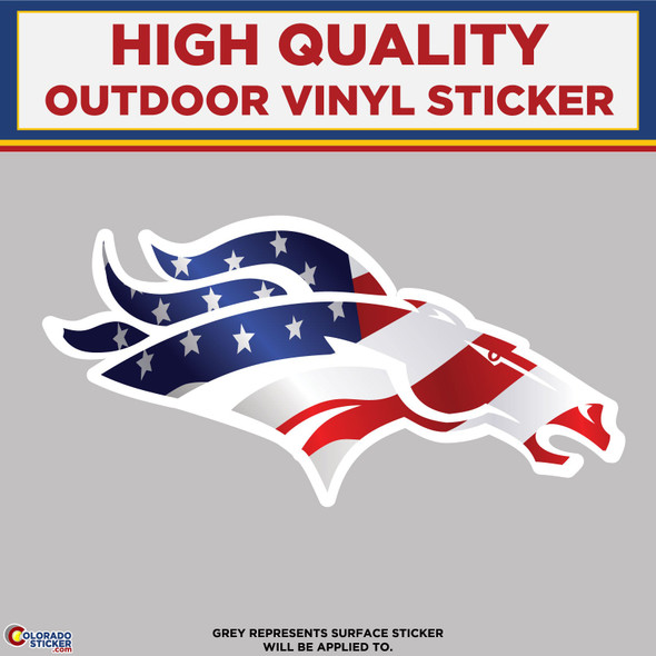 Denver Broncos Horse Head With American Flag, High Quality Vinyl Stickers
