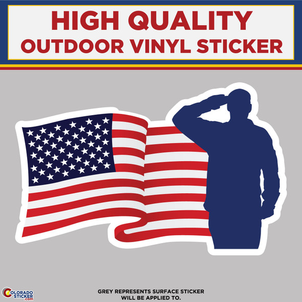 American Flag With Soldier Saluting, High Quality Vinyl Stickers physical New Shop All Stickers Colorado Sticker