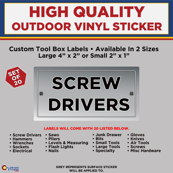 Tool Box Labels, Tool Label, High Quality Vinyl Sticker Set