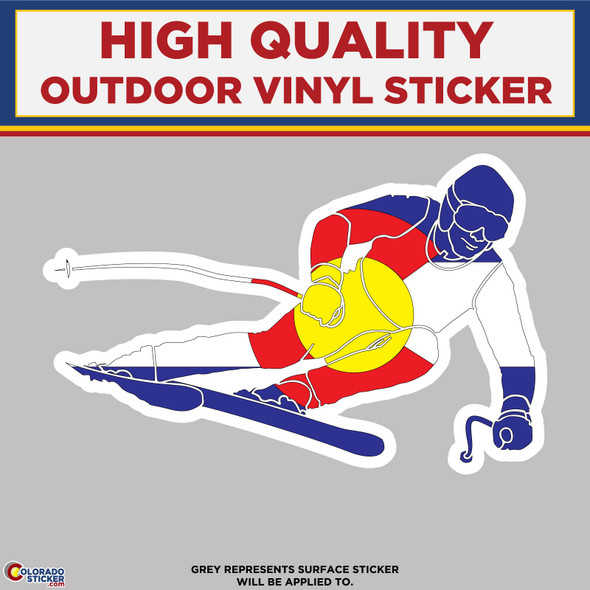 Skier With Colorado Flag Pattern, High Quality Vinyl Stickers