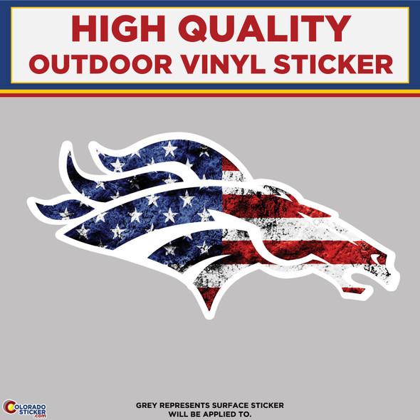 Broncos American Flag Grunge Horse Head, High Quality Vinyl Stickers physical New Shop All Stickers Colorado Sticker