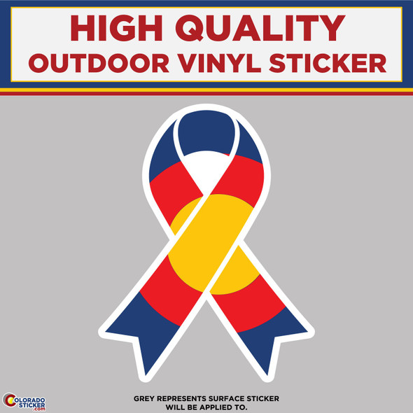 Breast Cancer Ribbon with Colorado Flag Design, High Quality Vinyl Stickers