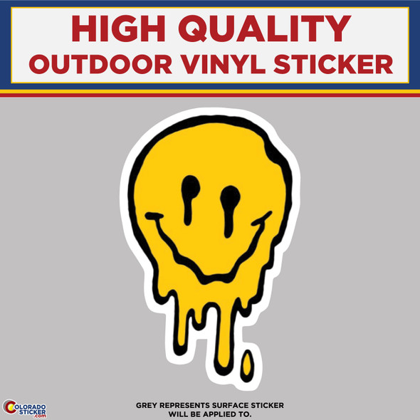 Melting Smiley Face, High Quality Vinyl Stickers