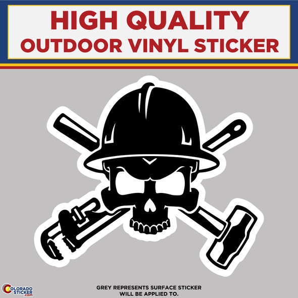 Skull With Hardhat, High Quality Vinyl Stickers New Colorado Sticker