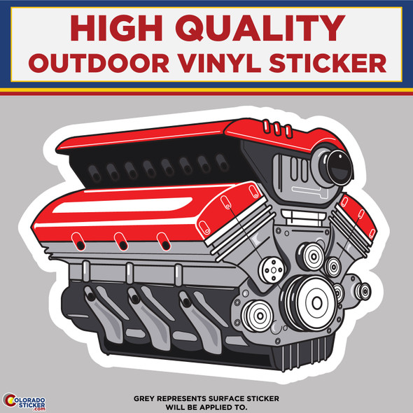 Red Engine Block, High Quality Vinyl Stickers